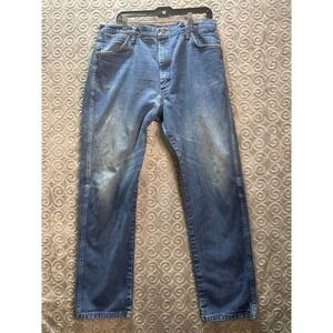Vintage Wrangler Cowboy Cut Jeans Mens Size 36x34 Blue Denim USA Made Distressed
